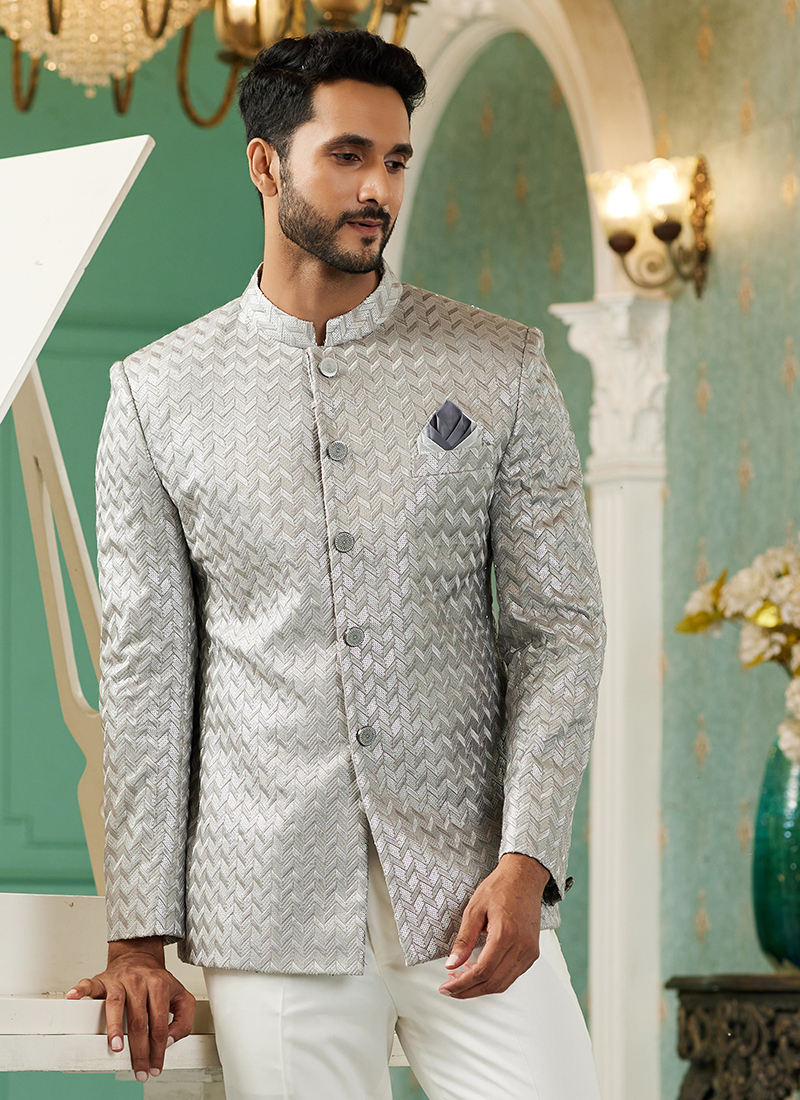 Grey jodhpuri suit best sale